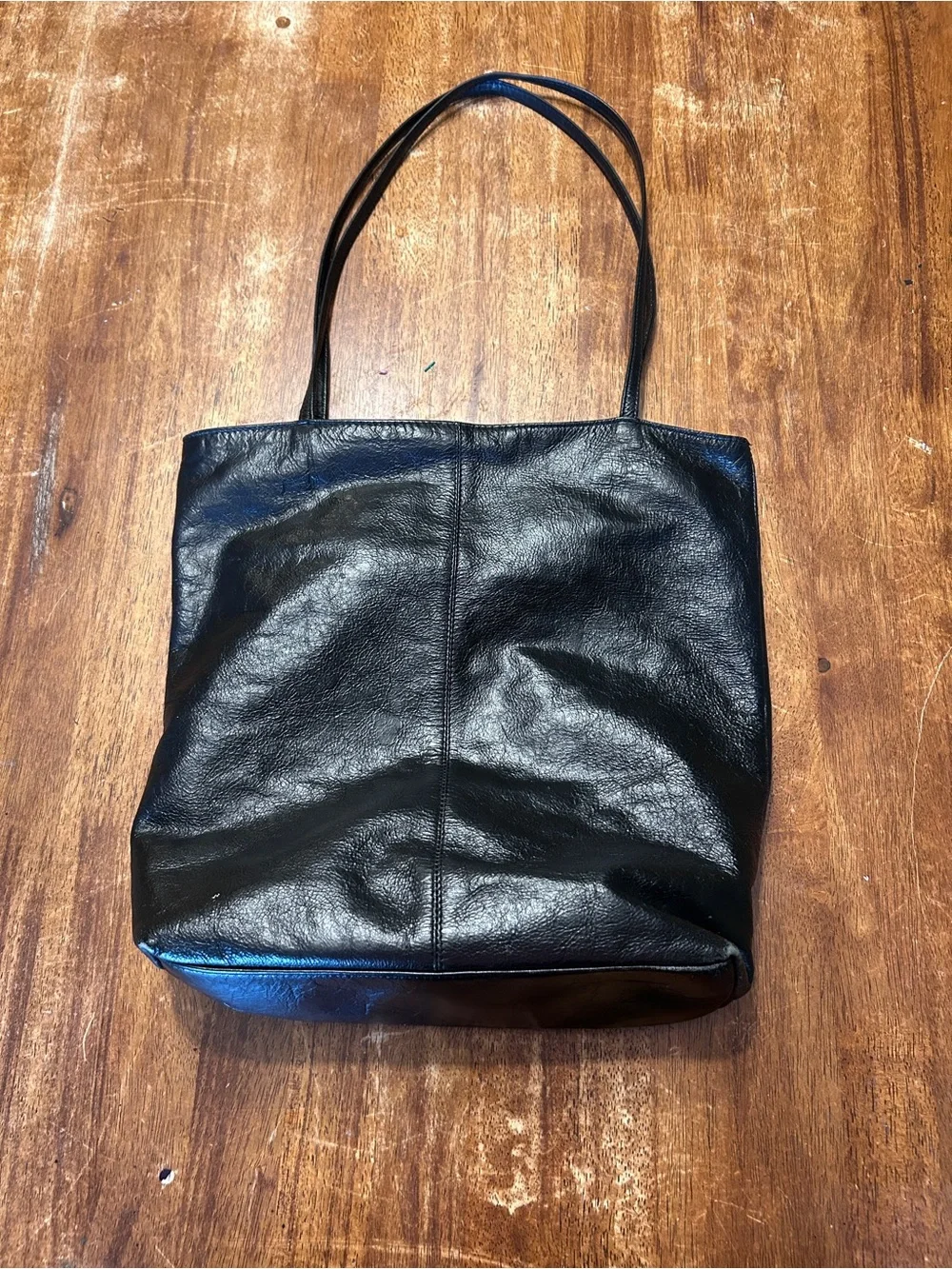 Latico Classic Black Leather Tote Bag Braided Detail